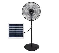 ABRILA - Ventilador de Pie Solar DC RIALTO | Color Negro con cinco Aspas | 3 Velocidades Ajustables | Incluye un Panel Solar | Equipado con Puerto USB y Mando a Distancia | Cabezal 2 Funciones