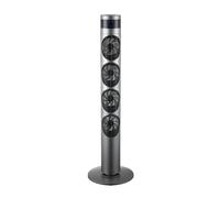 ABRILA - Ventilador Torre Mombuey Gris 25W | 3 Velocidades y 4 Ventiladores DC | Fijo y Rotatorio | Orientable | Temporizador 12h | Diseño Moderno | 117x34x34 cm