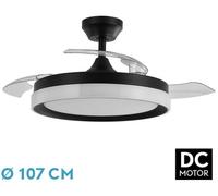 Abrila - Ventilador DC ZENIT | Color Negro con tres Aspas Desplegables | con 6 Velocidades Ajustables | con 3 Temperaturas de Luz | Mando a Distancia Incluido