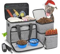 Abrimelodi Juego de 6 bolsas de viaje para perros, kit de viaje grande para mascotas, incluye 2 recipientes de alimentos, 1 organizador de viaje para perros, 2 cuencos plegables, 1 bolsa de golosinas,