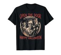 Abrir la Puerta Feliz Halloween Horda Zombie Camiseta gráfica económica, Hombre, Negro, L