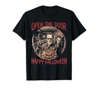 Abrir la Puerta Feliz Halloween Monstruos Truco Tratar Camiseta gráfica económica, Hombre, Negro, L