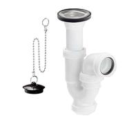 ABRISA 00000000 Sifon Curvo Extensible con Valvula y Tapon 1 1/2" Ø 40 Mm, Blanco