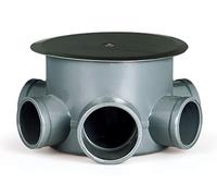 ABRISA Bote Sifónico PVC Tuberias Ø 110 mm. Salidas Ø 50 y 40 mm. Altura 105 mm.