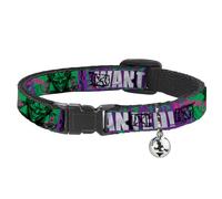 Abróchate el Joker Wanted.., collar de gato separable con campana, clip de plástico, fácil de ajustar, de 8.5 a 12 a 0.5 pulgadas de ancho