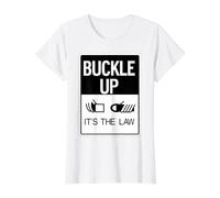 Abróchate el Letrero de cinturón de Seguridad con Texto en inglés Camiseta gráfica económica, Mujer, Blanco, XS