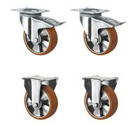 Abrollwerk SETTHFH125BAU5D0N - Juego de 2 ruedas giratorias con bloqueo, 2 ruedas fijas, llantas de aluminio, poliuretano, diámetro de 125 mm, ruedas de carga pesada, doble rodamiento de bolas,