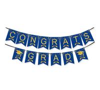 Abschlussparty-Banner, Grad-Banner Papier, goldene Buchstaben, dekorativ, | Blaues Glückwunsch-Abschlussbanner für die Abschlussschule der Universität 2024