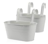 ABSDON 2 PCS Maceta de Metal Colgante con Soporte Extraíble Cubo Macetero Plantador de Color Gris con Gancho Doble Decoración del Balcón Jardín Patio Pared Hogar Terraza con Flores y Plantas