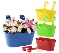 ABSDON Kit 4pcs Macetas Colgantes de Metal Colores Macetero Colgar con Doble Ganchos Desmontables para Decoración Exterior Balcón Jardín Patio Pared Terraza(27,5 x 14 x 12 cm)