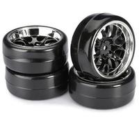 Absima Set Ruedas Drift LP " Panal / Perfil B" Negro/Cromo 1:10 (4 Pcs