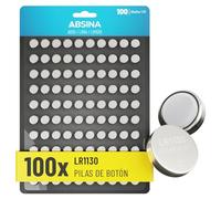 ABSINA 100x AG10 LR1130 Pilas de Boton 1,5V alcalina - Pila Boton AG10 a Prueba de Fugas y de Larga duración - LR54 / V10GA / RW49 / G10A / 189 / GP189 / L1130 / 89A