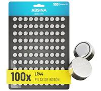 ABSINA 100x AG13 LR44 Pilas de Boton - 1,5V Alcalinas a Prueba de Fugas y de Larga duración - LR1154 / L1154 / L1154F / G13 / G13A / 13GA / 157 / V13GA / PX76A / RW82 - Pilas Boton LR44, Pilas LR44