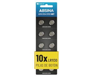 ABSINA 10x AG10 LR1130 Pilas de Boton 1,5V alcalina - Pila Boton AG10 a Prueba de Fugas y de Larga duración - LR54 / V10GA / RW49 / G10A / 189 / GP189 / L1130 / 89A