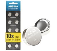 ABSINA 10x Pilas botón AG12 LR43 - Pilas alcalinas de 1,5 V LR43, a Prueba de Fugas y de Larga duración - LR 43/186 / LR1142 / L1142 / V12GA / GPA76 / RW84 - Pila botón LR43