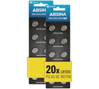 ABSINA 20x AG10 LR1130 Pilas de Boton 1,5V alcalina - Pila Boton AG10 a Prueba de Fugas y de Larga duración - LR54 / V10GA / RW49 / G10A / 189 / GP189 / L1130 / 89A