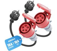 ABSINA 2x Adaptador de enchufe schuko a conector CEE - Schuko a CEE 16A 5 polos con 60 cm de cable y protección IP44 - Adaptador de corriente trifásica a schuko como accesorio para vehículos