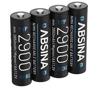 ABSINA 4X Pilas Recargables AA 2900 NiMH - Pila Recargable AA 1,2V & mín. 2650mAh - Pilhas recarregáveis AA para Dispositivos de Alto Consumo - Bateria AA Recargable para Wii y Controles Xbox