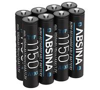 ABSINA 8X Pilas Recargables AAA 1150 NiMH - Pilas AAA 1,2V & al Menos 1050 mAh - Baterías Recargables AAA para Dispositivos de Alto Consumo - Pila AAA Recargable para teléfonos - Pila Recargable AAA