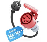 ABSINA Adaptador de enchufe schuko a conector CEE - Schuko a CEE 16A 5 polos con 60 cm de cable y protección IP44 - Adaptador de corriente trifásica a schuko como accesorio para vehículos