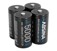 ABSINA Baterías Recargables C Baby LR14 5000 con Baja Autodescarga | Paquete de 4 - Pilas C NiMH con 1,2V y al menos 4500mAh - Pila Recargable Baby C, batería tipo C, type C