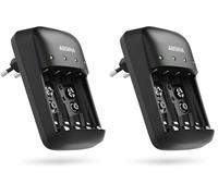 ABSINA Cargador de batería AA AAA y 9 V - NiMH Cargador baterías 4 Compartimentos para Pilas Recargables - Cargador de batería para Pilas AAA, AA y Bloque de 9 V - Cargador de batería (Paquete de 2)