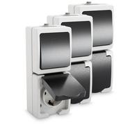 ABSINA Combinación de toma de corriente e interruptor de superficie IP44-3 tomas de corriente con contacto de protección y conmutador de superficie para lugares húmedos - 250V 16A