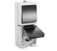ABSINA Combinación de toma de corriente e interruptor de superficie IP44 - Toma de corriente con contacto de protección y conmutador de superficie para lugares húmedos - 250V 16A