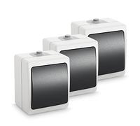 ABSINA Interruptor de superficie para lugares húmedos - 3x Interruptor de superficie de 1 gancho IP54, 250V, 10A