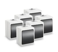 ABSINA Interruptor de superficie para lugares húmedos - 6x interruptor de superficie de 1 gancho IP54, 250V, 10A