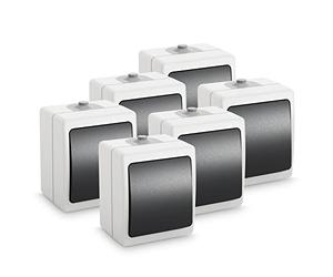 ABSINA Interruptor de superficie para lugares húmedos - 6x interruptor de superficie de 1 gancho IP54, 250V, 10A