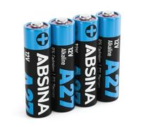 ABSINA Pila 27A 12V Mando Garaje y Mucho más | Paquete de 4 - Pilas 27A 12V Alkaline Mini a Prueba Fugas y Larga duración - A27 Pila