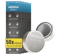 ABSINA Pila SR626SW para Reloj 1,55V óxido de Plata | Paquete de 50 - Pilas reloj SR626SW a prueba fugas y larga duración - 377 / SR66 / SR626 / 626 / AG4 - pila 377A