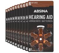 ABSINA Pilas audifonos 312, Film Protector de fácil Agarre, Paquete de 60 | pilas 312 para audifonos marrones - Zinc-aire de 1,45V - PR41 ZL3 P312