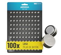 ABSINA Pilas LR41 Boton AG3-1,5V, alcalina, a Prueba de Fugas y Larga | Paquete de 100: duración LR736 / L736 / L736F / G3 / 192 / GP192 / RW87 Pilas para termometro digital, Pila AG3 Bateria LR41