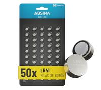 ABSINA Pilas LR41 Boton AG3-1,5V, alcalina, a Prueba de Fugas y Larga | Paquete de 50: duración LR736 / L736 / L736F / G3 / 192 / GP192 / RW87 Pilas para termometro digital, Pila AG3, Bateria LR41