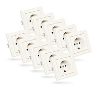 ABSINA Toma de corriente con contacto de protección para montaje empotrado - 10 tomas de corriente de pared blancas 250V AC, 16A, IP20 incl marco, inserto empotrado y tapa - tapa de toma de corriente