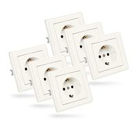 ABSINA Toma de corriente con contacto de protección para montaje empotrado - 6x toma de corriente de pared blanca 250V AC, 16A, IP20 incl. marco, inserto empotrado y tapa - tapa de toma de corriente