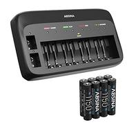 ABSINA X10 Cargador de Pilas AA, AAA y 9V + 8X AAA 1150 Pila Recargable - 10 Ranuras para Cargar Pilas