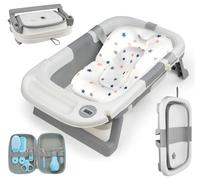 absolove Bañera para bebés que ahorra espacio, tubo de baño plegable para bebés 8 en 1, cojín de baño antideslizante y orificio de drenaje, bañera de PP+TPE para recién nacidos y niños pequeños a