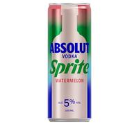 Absolut Vodka con Sprite Watermelon, Cóctel Clásico y Refrescante, Bebida Preparada con 5% de Alcohol- Pack de 12 Latas de 250 ml