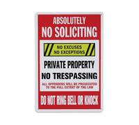 Absolutely No Soliciting Private Property No Trespassing Do Not Ring Bell Oro Knock Sign Placa de aluminio Retro, Decoración de pared vintage para casa, bar, garaje y granja 30 x 20 cm