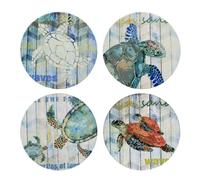 Absorbent Coasters Set of 4 - Ocean Theme Sea Turtle Coaster for Drinks with Vibrant Colors and Cork Backing (sea Turtle)