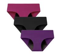 Absorbent Menstrual Knickers For Lady Hipster Postpartum Panty Teenage Girls Protective Sport Underwear Heavy Flow Leak Proof Crotch 3Pcs Red/Purple/Black M