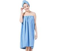Absorbente Microfibra Spa Juego de toallas de baño Color sólido Toalla de baño Camisón Ropa de dormir con ducha Secador de pelo Turbante Sombrero para mujeres Niñas Azul Claro 01 90 * 150 cm
