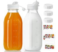 Absovetu Paquete de 2 botellas de vidrio reutilizables con tapa hermética de rosca, jarra de leche de vidrio de 1 litro con boquilla de vertido, botellas dispensadoras de almacenamiento para bebidas,