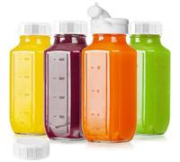 Absovetu Paquete de 4 botellas de jugo de vidrio con tapas herméticas de 500 ml/453.6 g, botellas de almacenamiento de leche reutilizables con tapa, botella de almacenamiento de leche materna con