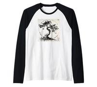 Abstracción Bonsai Árbol Japonés Sumi-e Zen Enso Arte Camiseta Manga Raglan