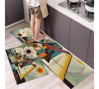 Abstracción Geométrica Juego de 2 tapetes de Cocina, Abstracción Geométrica Tapetes y felpudos Interiores para baño, Beige Juego de alfombras de Cocina Antideslizantes, 50x80+50x150cm