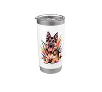 Abstract Art German Shepherd GSD Alsatian Vaso térmico de acero inoxidable de doble pared